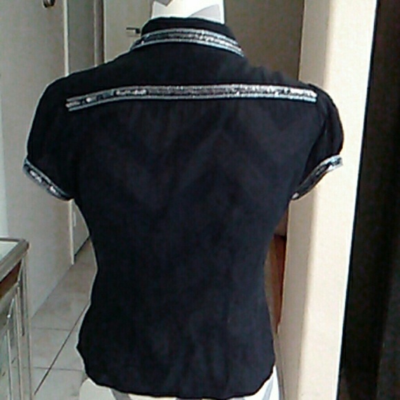 Bebe Black Sheer Sequin accent Top - Picture 4 of 7